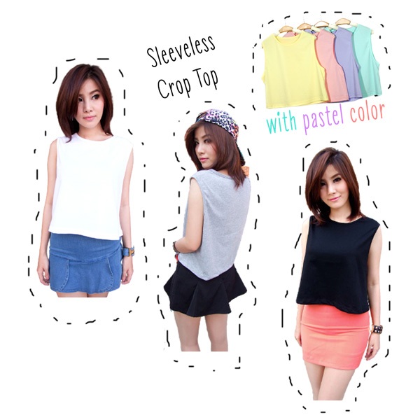 เสื้อครอปแขนกุดสีพาสเทล น่ารักๆ เสื้อกล้ามแขนกุดผู้หญิงสีหวานๆ