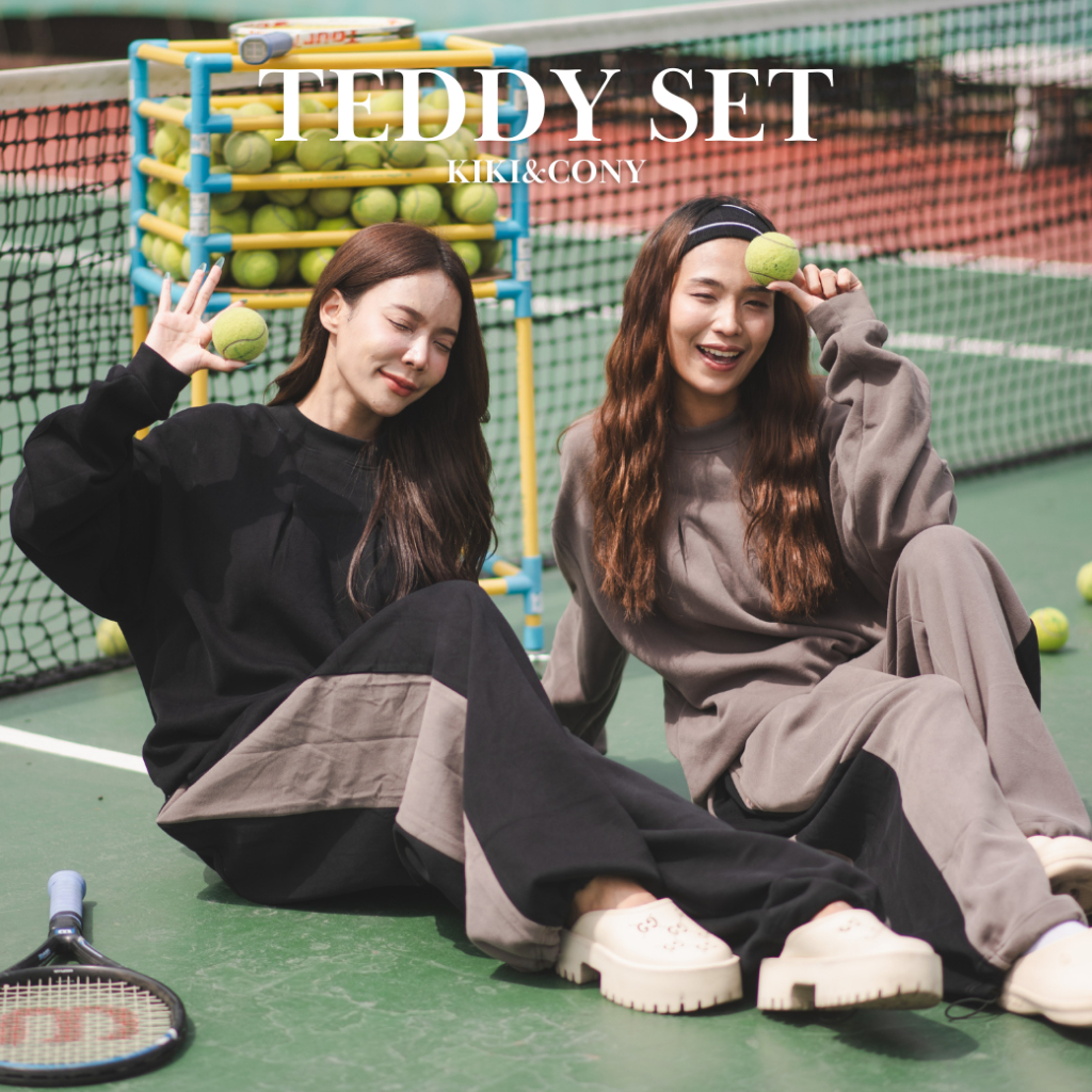 Teddy Set (Free Size) ชุดเซ็ตสองชิ้นกางเกงคาร์โก้ ผ้านุ่ม ระบายอากาศได้ดี สำหรับ Airport Look