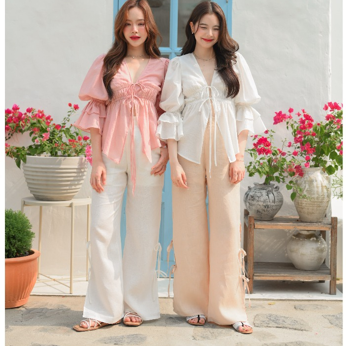 TheBlancPale - Miley Pants - กางเกงขายาวลินินชายผูกโบว์