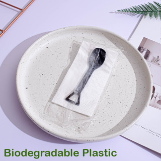 ช้อนขนมรูปพลั่ว พร้อมทิชชู่ สีดำ(แพ็ค 50 ชิ้น) ช้อนน่ารัก ช้…