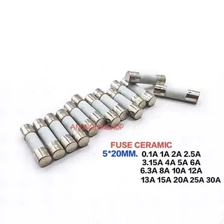 10ตัว 👉👉ฟิวส์เซรามิก 20มิล Fuse Ceramic 20MM. 250V 0.1A 1A 2A 2.5A 3A 3.15A 4A 5A 6A 6.3A 8A 10A 12A 13A 15A 20A 25A 30A