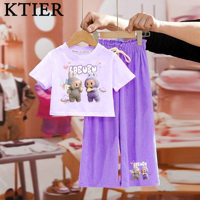 พร้อมส่ง ชุดเซ็ทเด็ก เสื้อยืด+กางเกงขายาวผ้าร่อง ลายการ์ตูนสุดฮิต ลาบูบู้