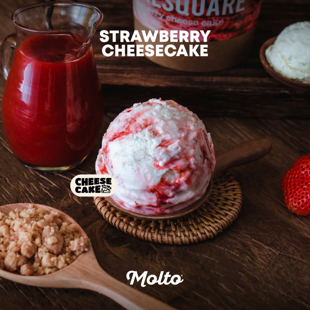 Molto ไอศกรีม รสสตรอว์เบอร์รี ชีสเค้ก 16 ออนซ์ - Molto Ice cream Strawberry CheeseCake 16 oz. ‼️4ถ้ว