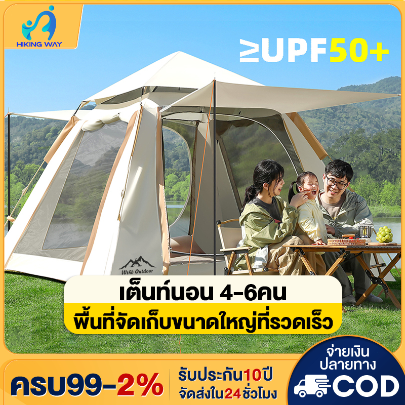 เต็นท์แคมปิ้งกันฝน พับได้ สำหรับ 4-8 คน (เต็นท์เดินป่า/พักแรม)