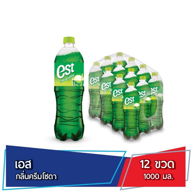 est เอส น้ำอัดลม น้ำเขียว กลิ่นครีมโซดา ขนาด 1 ลิตร x 12 ขวด