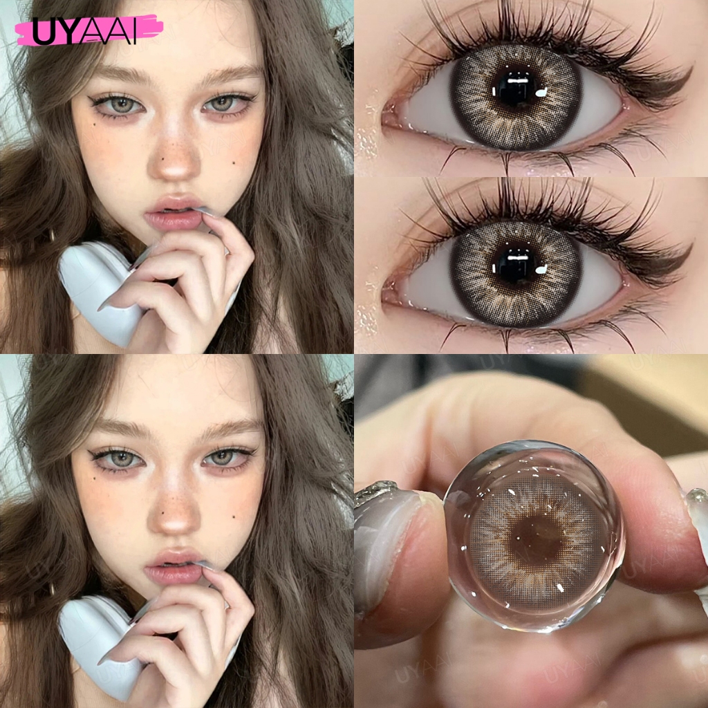 UYAAI 【COD】 1คู่/2ชิ้น OMG คอนแทคเลนส์ รายเดือน ลายฮิต สีดวงตา สีเทา สีน้ำตาล คอนแทคเลนส์สีอ่อนๆ เลนส์นิ่ม 14.2~14.5mm