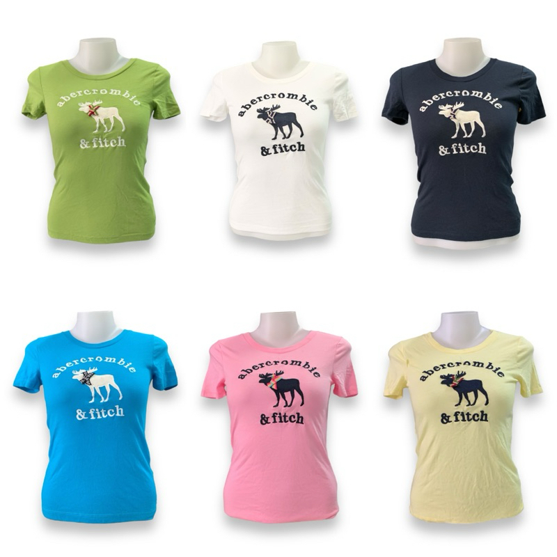 abercrombie SA201 เสื้อยืดเด็กไซส์ผู้ใหญ่ใส่ได้ แขนสั้น หลายสี ปักกวางผูกโบว์ เซลตำหนิ