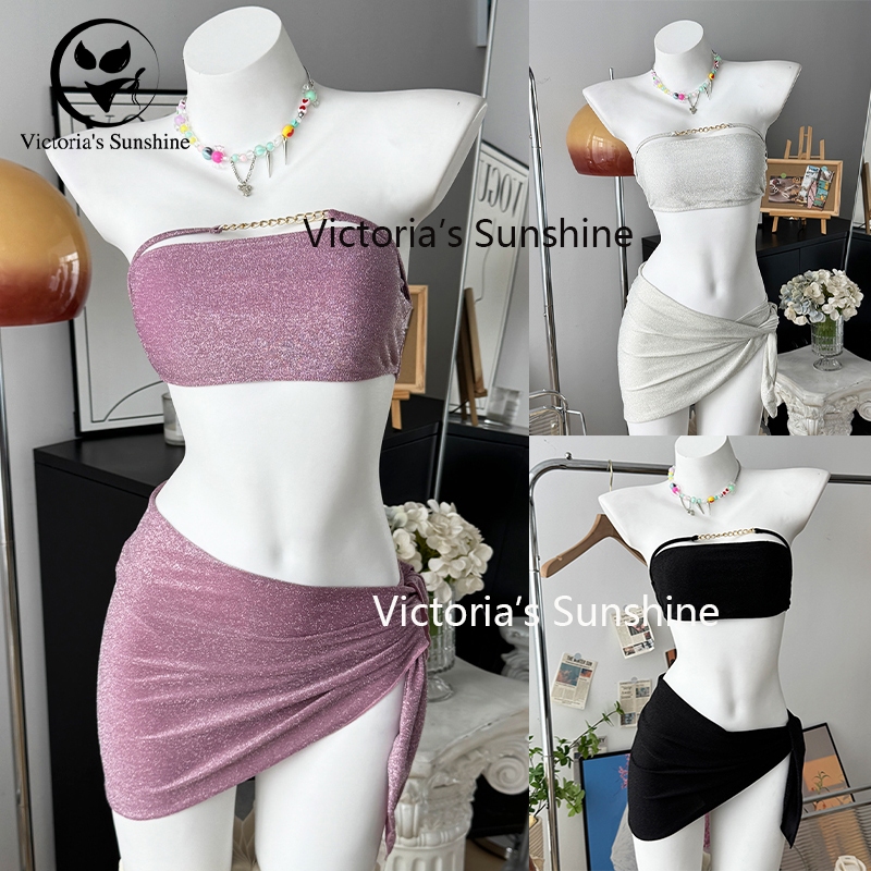 Victoria's Sunshine ชุดว่ายน้ําบิกินี่ bikini+ผ้าคลุม ชุดว่ายน้ำผู้หญิง รุ่นใหม่ 3สี ส่งไวจากไทย#0352