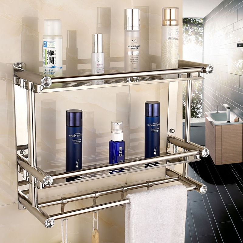 ชั้นวางของในห้องน้ำ 1-3ชั้น สแตนเลส304 ชั้นวางห้องน้ำ ไม่ต้องเจาะ ไม่เป็นสนิมค่ะ ไม่เป็นสนิม พร้อมราวตากผ้าและตะขอ