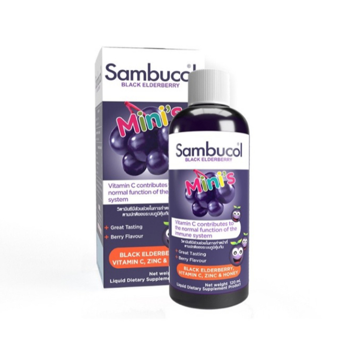 Sambucol Mini's Liquid Black Elderberry ฉลากไทย 120mL วิตามินน้ำต้านหวัดเด็ก