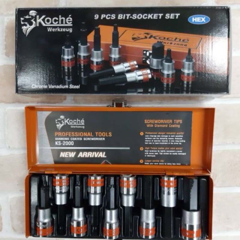 ชุด บล็อกเดือยโผล่ KOCHE [ โคเช่ ]HEX หกเหลี่ยม 80 mm. สั้น 9 Pcs. / Set. [ H4 - H17 ]