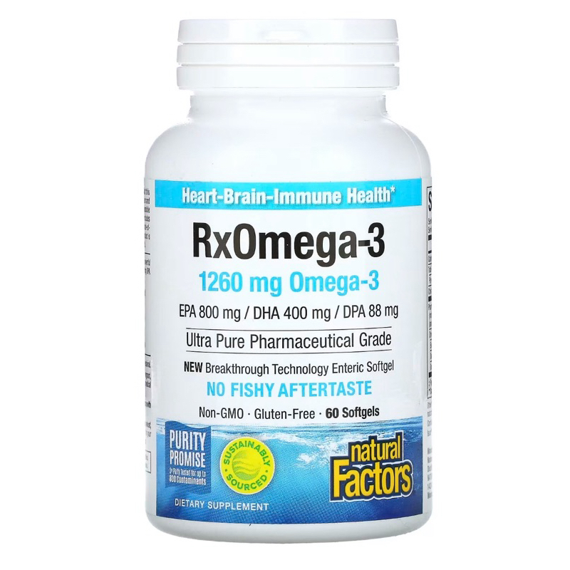 ((พร้อมส่ง))น้ำมันปลา เกรดยา Natural Factors, RxOmega by-3 Factors, EPA 800 mg / DHA 400 mg, 60 Softgels
