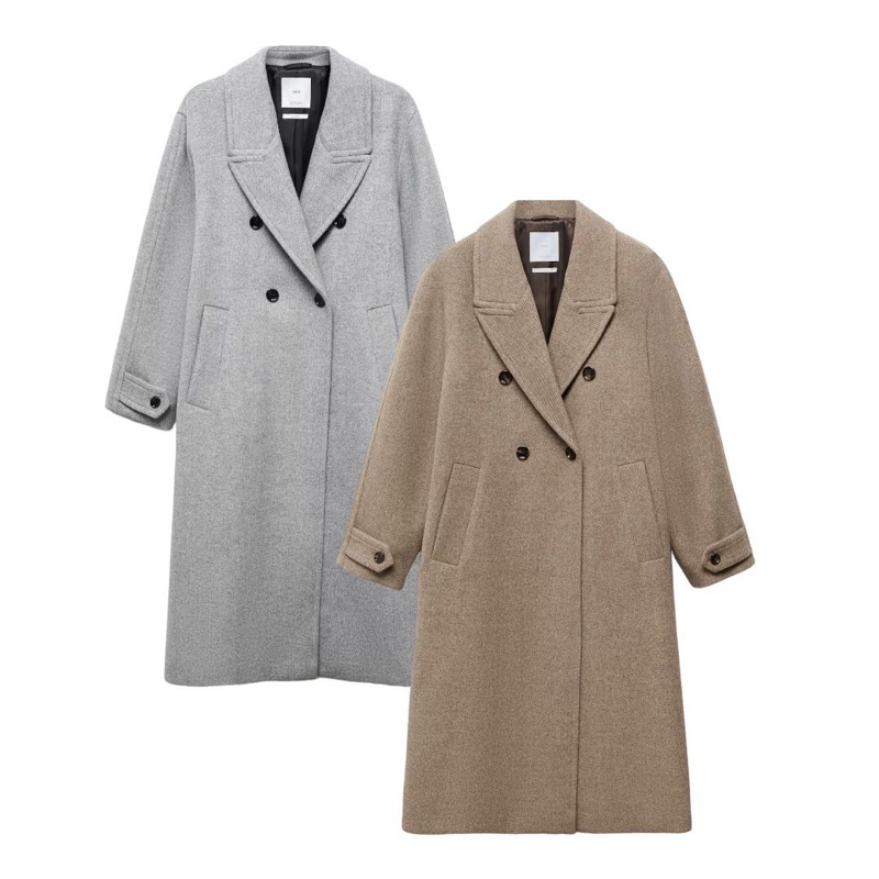 MANGO เสื้อโค้ทยาว เสื้อกันหนาว คอปก WOOL BLEND OVERSIZED COAT