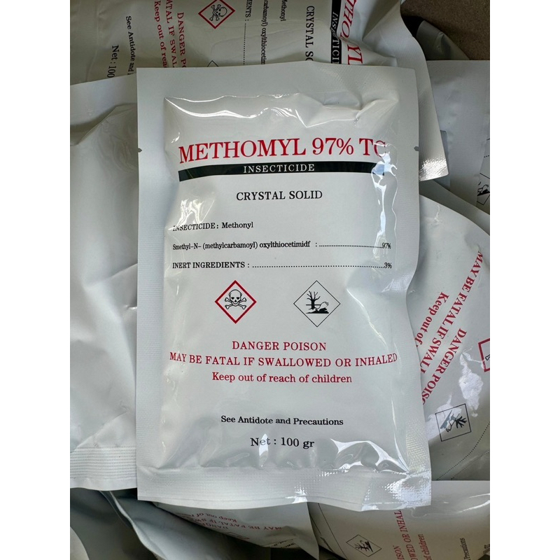 (1 ซอง)เมโทมิล (Methomyl)97% เกล็ดขาว กลิ่นไม่แรง 100 กรัม