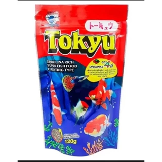 อาหารปลา Tokyu spirulina 120g สูตรผสมสาหร่ายสไปรูรีน่า สำหรับปลาสวยงามทุกชนิด กินดี น้ำไม่ขุ่น