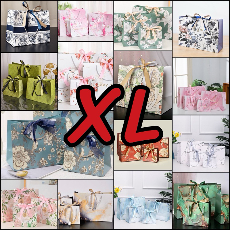 A002 พร้อมส่ง! รุ่นB,C (XL) ลิ้งค์7(คละแบบได้ ขั้นต่ำ3 ใบค่ะ )ถุงกระดาษพร้อมโบว์ ใส่ของขวัญ ของชำร่วย