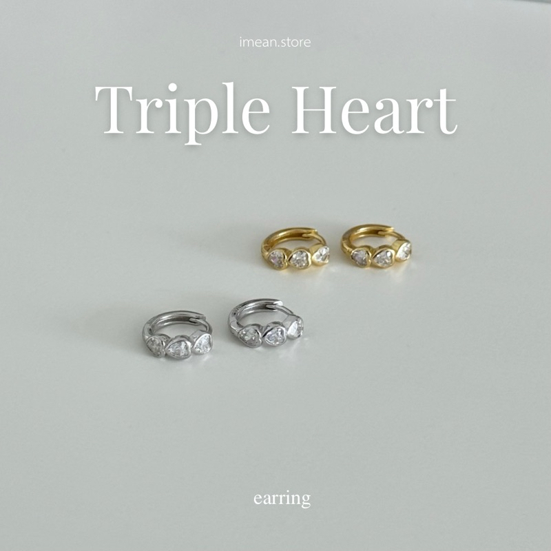 imean.store - Triple heart earring | ต่างหูงานประดับจี้หัวใจ 3 ดวงจิ๋วๆ