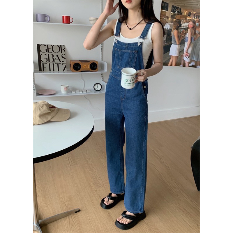 Many Jeans Overall เอี๊ยมกางเกงยีนส์ขายาวสียีนส์เข้ม(สินค้าพร้อมส่งในไทยจัดส่งทุกวัน)