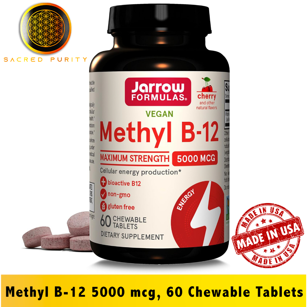 Jarrow Formulas, Vegan Methyl B-12, Maximum Strength, Cherry, 5,000 mcg, 60 Chewable Tablets - [EXP 07/2025]