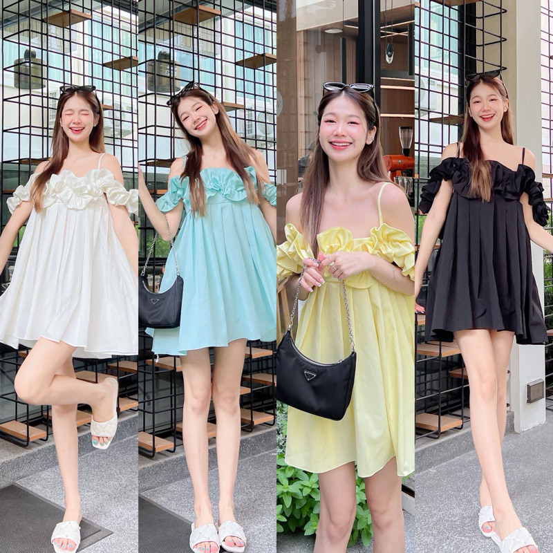 Teera พร้อมส่ง Molly dress มินิเดรสแต่งระบายรอบตัว สายปรับได้ ทรงสวย ผ้าลื่นเย็นสวมใส่สบาย tanintra
