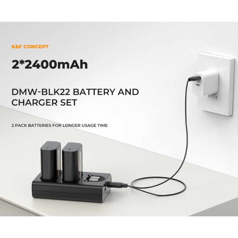 K&F DMW-BLK22 Charger LCD Screen and 2 Pack Battery
