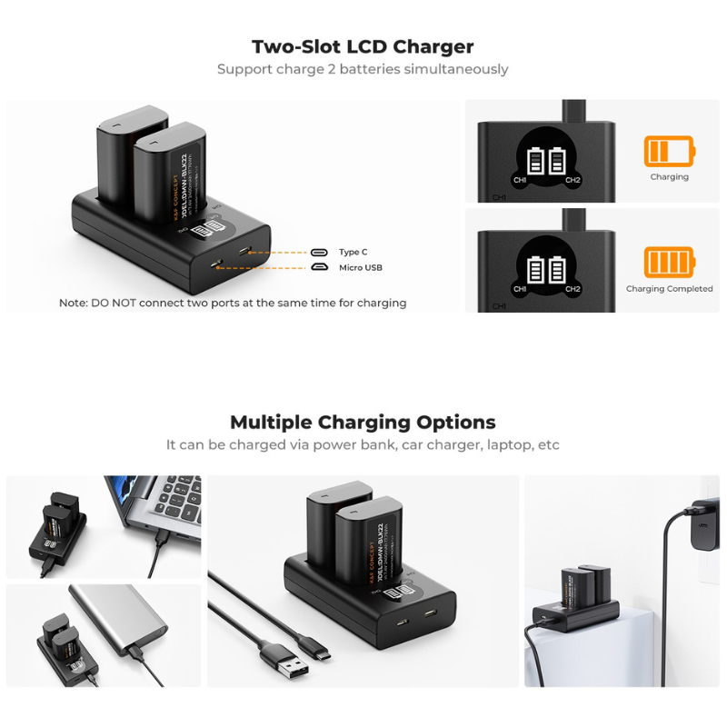 K&F DMW-BLK22 Charger LCD Screen and 2 Pack Battery