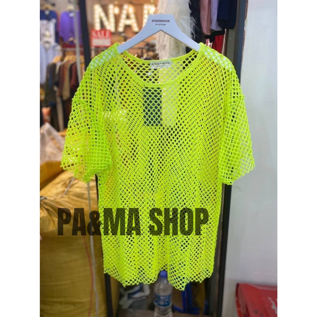 เสื้อตาข่าย คอกลม แขนสั้น สะท้อนแสง ไฟนีออน ไฟแบล็คไลท์ รอบอก 46-48 นิ้ว ปาร์ตี้