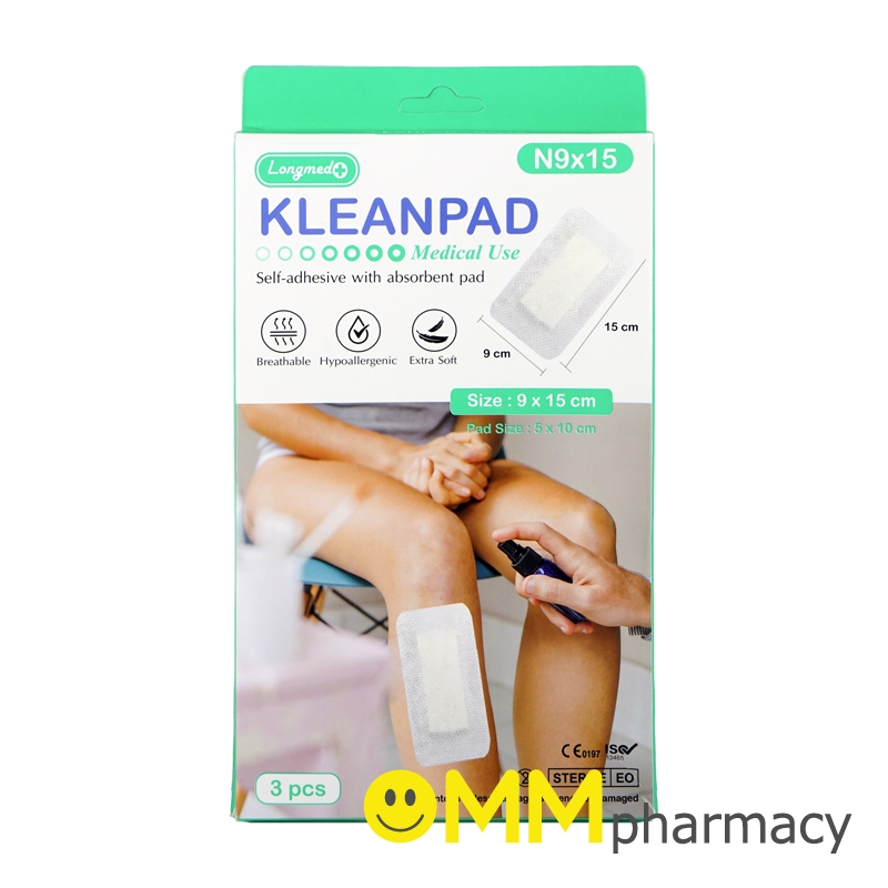 KLEANPAD พลาสเตอร์ปิดแผล (N9x15cm.)(สีเขียว) 3ชิ้น