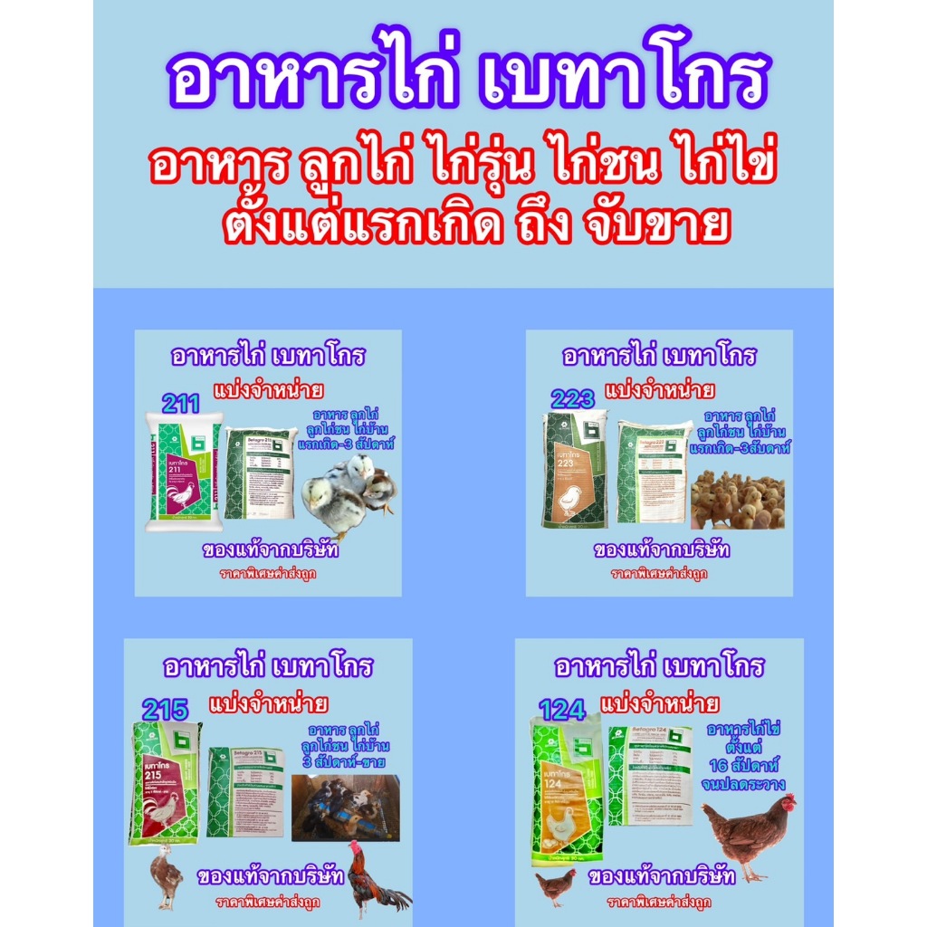 อาหารไก่เบทาโกร 4รุ่น 211 223 215 124 ตั้งแต่แรกเกิด - โต ลูกไก่ ไก่พื้นเมือง ไก่ไข่ ราคาถุก แพค 925 กรัม ค่าส่งถูกกว่า