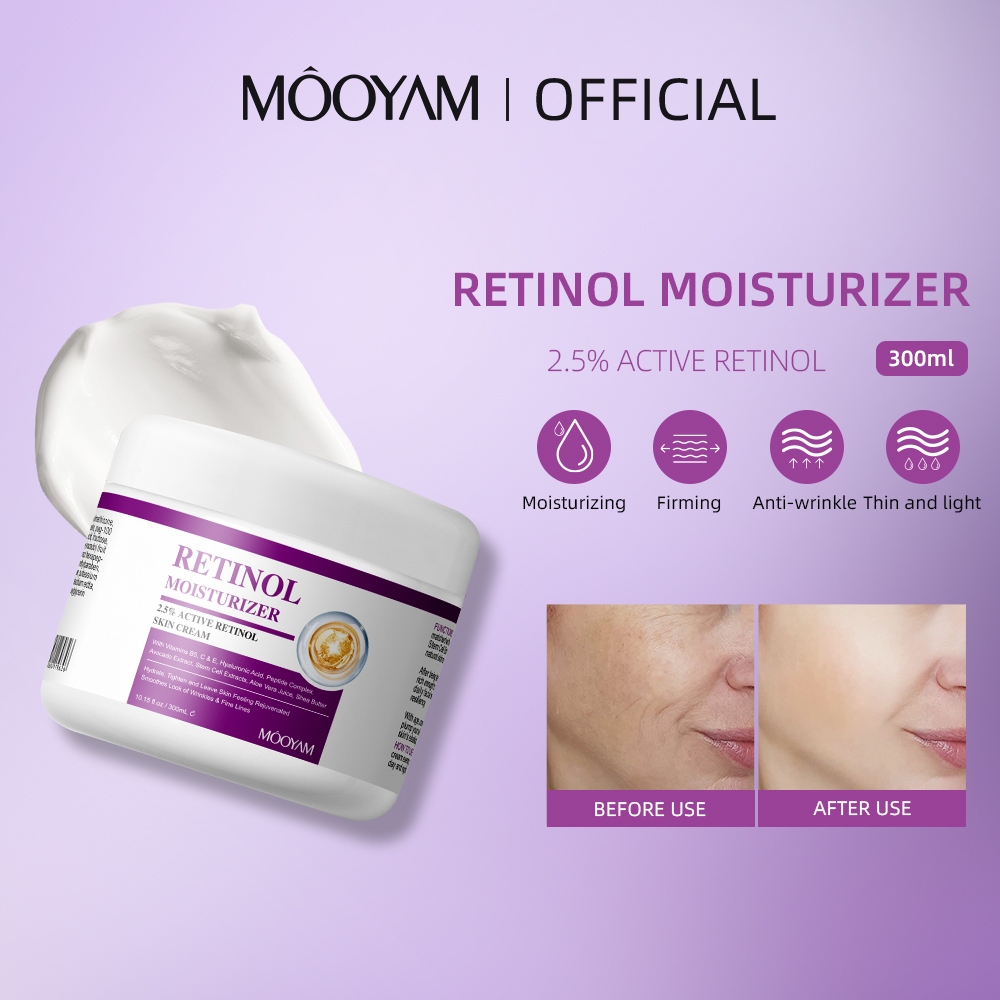 MOOYAM Retinol Anti-aging Moisturizer เรตินอลครีมทาหน้า ครีมคอลลาเจน ต่อต้านวัย ครีมลดเลือนริ้วรอย 300ml