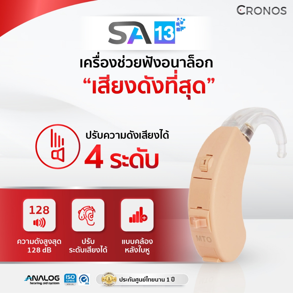CRONOS รุ่น SA13 เครื่องช่วยฟังระบบอนาล็อก แบบคล้องหลังหู สำหรับผู้สูงอายุ คนหูตึง