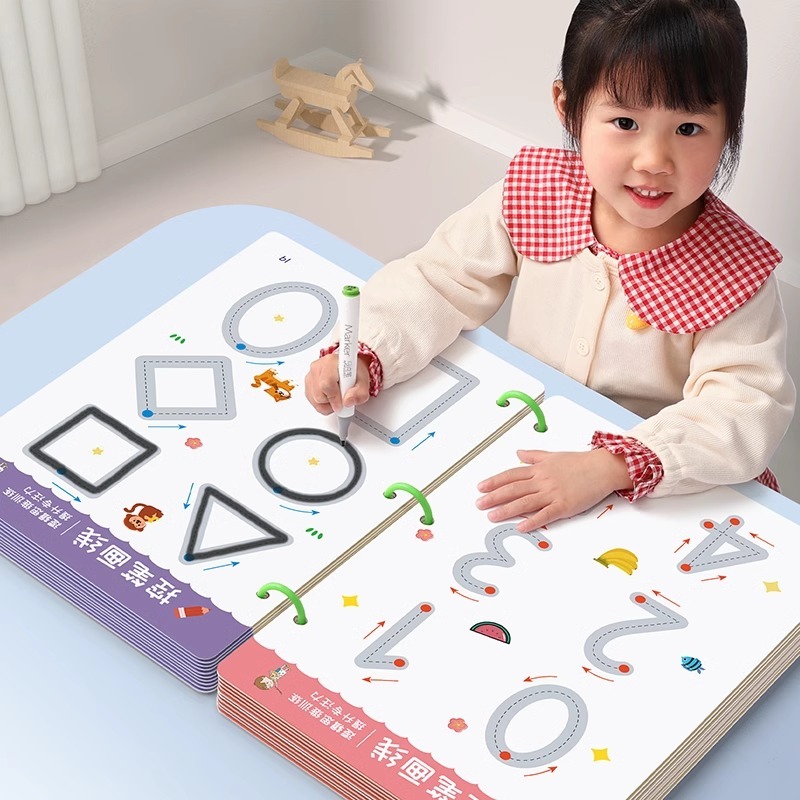 MOONTOY 64PCSหนังสือฝึกลากเส้น สมุดฝึกลากเส้นต่อจุด หนังสือฝึกลากเส้นลบได้ ฝึกได้ตั้งแต่2-3ขวบ พร้อมส่งเสริมพัฒนาการ เด