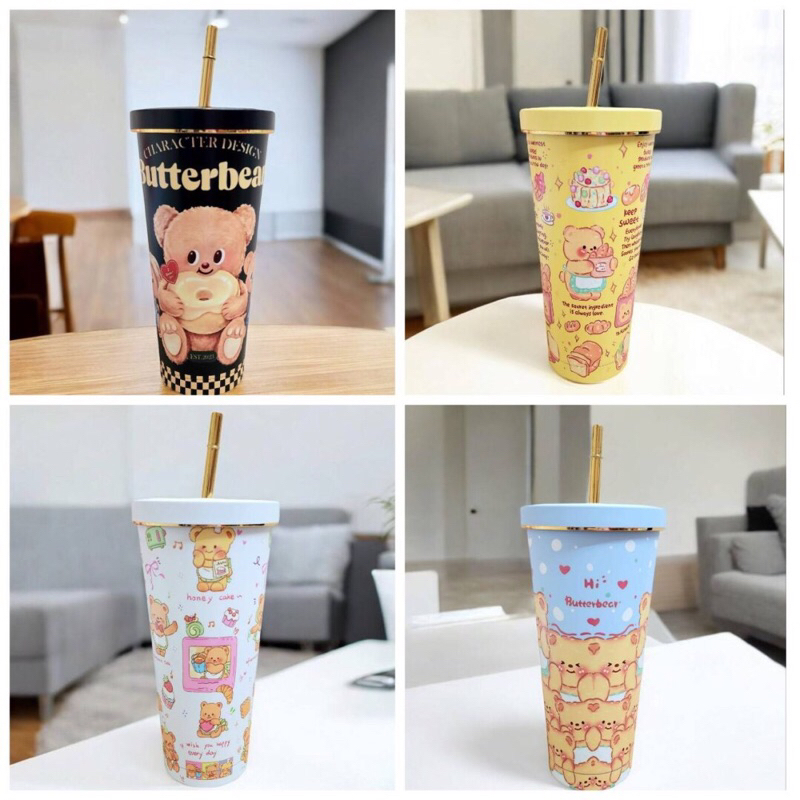 แก้วเยติน้องหมีเนย Butter bear ขอบทอง