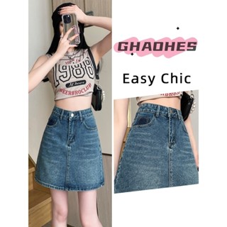 เวอร์ชั่นเกาหลี งานปัก กระโปรงยีนส์ เนื้อผ้า ไม่ยืดหยุ่น สีน…