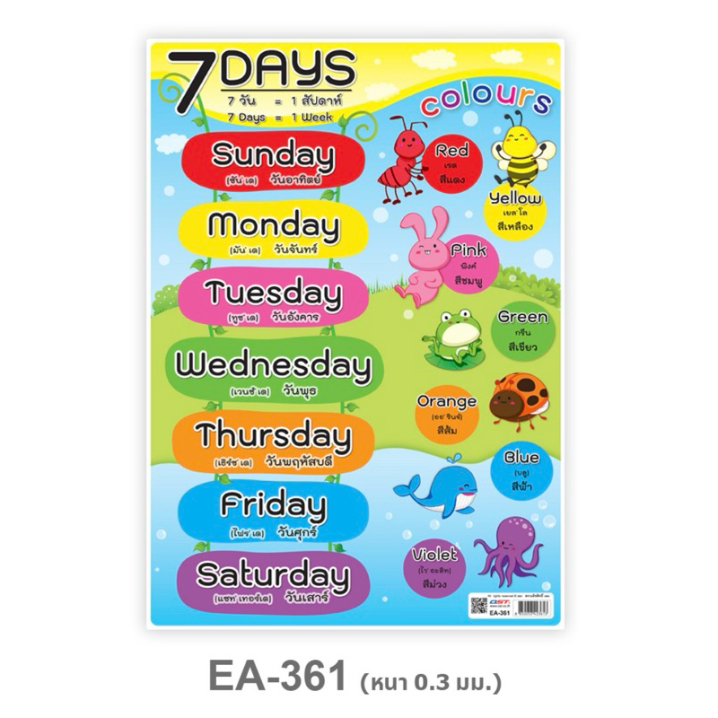 โปสเตอร์ความรู้ สื่อการเรียนการสอน ชุด 7 days ขนาด A4 สีคมชัด EA-361 บรรจุ:1แผ่น