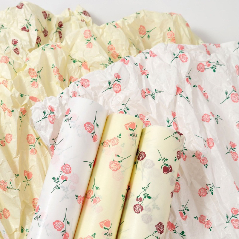 กระดาษอ่อนห่อของขวัญ ลายดอกกุหลาบ Tissue Wrapping Paper复古玫瑰雪梨纸