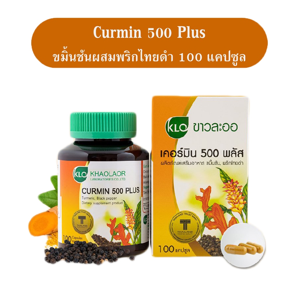 เคอร์มิน 500 พลัส ขมิ้นชันผสมพริกไทยดำ Curmin 500 Plus 1กระปุก100 แคปซูล