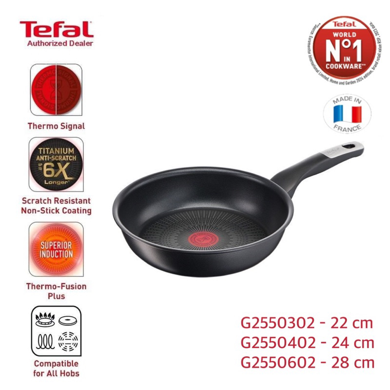 Tefal กระทะก้นแบน ขนาด 28 ซม. Made in France รุ่น Unlimited G2550602 ใช้ได้กับเตาทุกประเภท