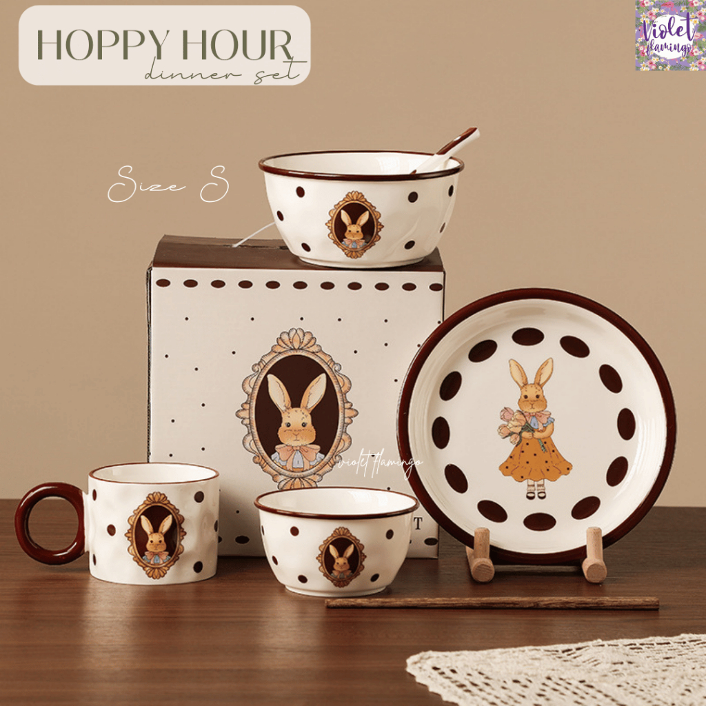 Violet Flamingo เซ็ตของขวัญ Hoppy Hour Dinner Set ชุดจานชามเซรามิคลายกระต่ายสุดคิ้วท์ มีกล่องของขวัญเข้าชุด