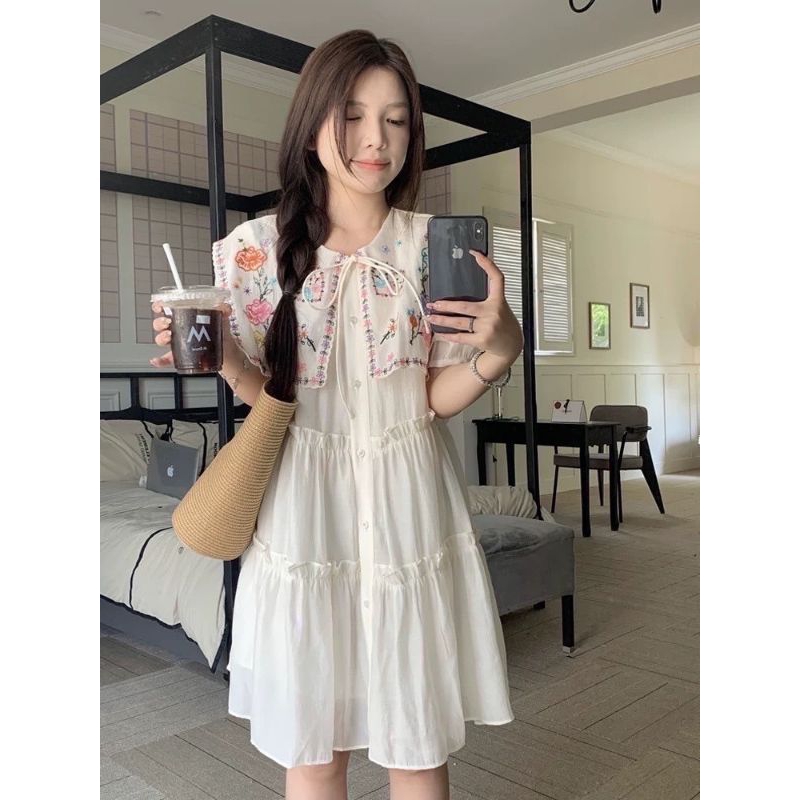 เดรสสั้นผ้าอัดย่น งานปักอย่างดี  ทรงสวยสวมใส่สบายๆ ทรงปล่อยๆ งานสวยเกินราคามากๆค่ะ