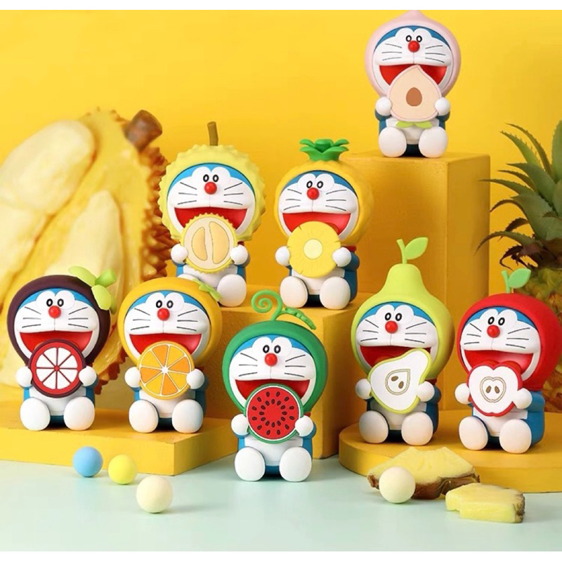 โมเดล กาชาปอง ฟิกเกอร์ อนิเมชั่นของสะสม ของขวัญ กล่องสุ่มตัวการ์ตูน : Doraemon โดเรม่อนกินผลไม้ เซ็ต 6 ตัว