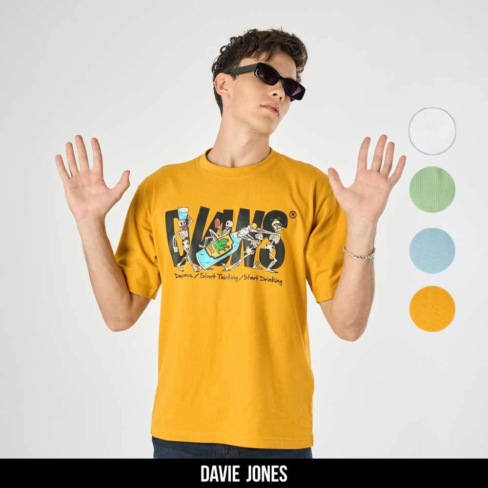 DAVIE JONES เสื้อยืด พิมพ์ลาย Logo Oversize Fit T-Shirt LG0088 สีเหลือง เขียว ฟ้า ขาว
