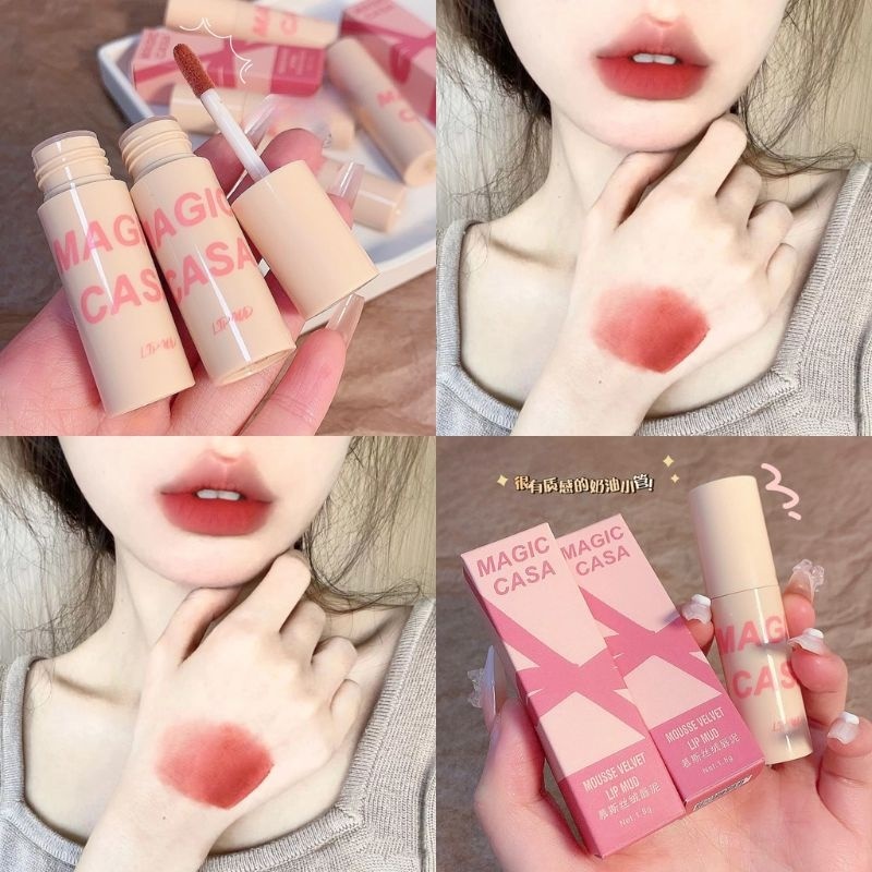 Briskyee Magic CASA ลิปสติก ลิปกลอส เนื้อแมตต์กํามะหยี่ กันน้ํา ให้ความชุ่มชื้น ติดทนนาน กันน้ํา 4สี