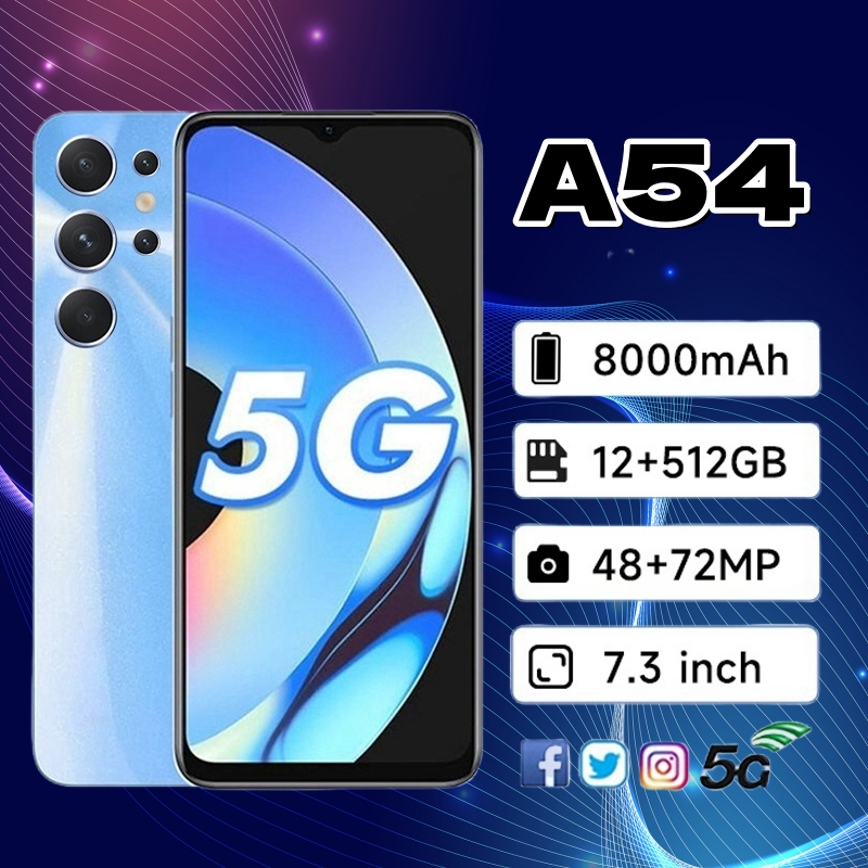 A54สมาร์ทโฟน16GB RAM + 512GB ROMของแท้100% โทรศัพท์Android 5G 7.5นิ้วหน้าจอHDรับประกันร้าน1ปี