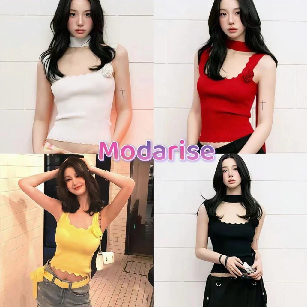 Modarise พร้อมส่ง เสื้อกล้ามผ้าถักลายนูนของผู้หญิง คอสี่เหลี่ยมทึบ ทรงเข้ารูปเป็นคลื่น เสื้อแขนกุดฤดูร้อน