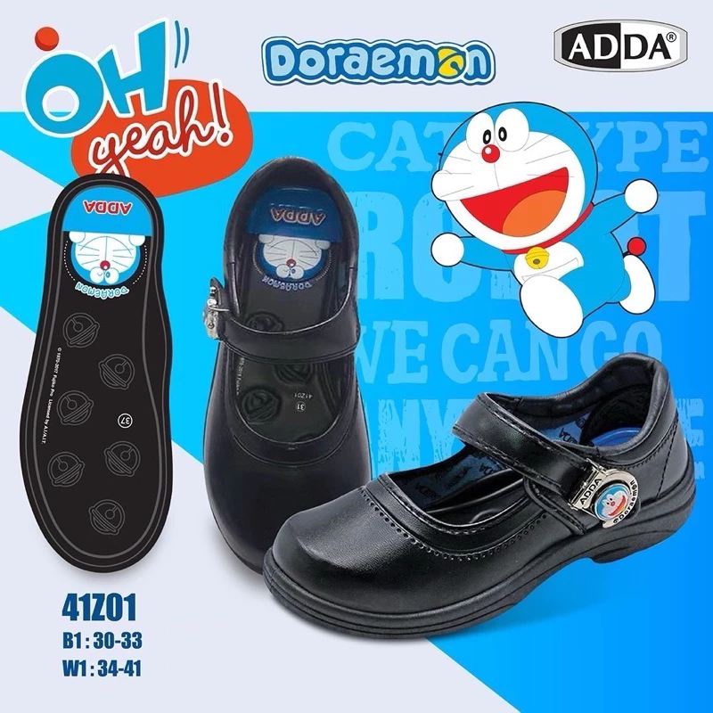 [ลูกค้าใหม่ราคา 1 บาท]รองเท้านักเรียน ADDA 41Z01 รองเท้าหนังดำ ลายโดเรม่อน ลิขสิทแท้ จากบริษัท ไซร์31-41 หนังดำผู้หญิง