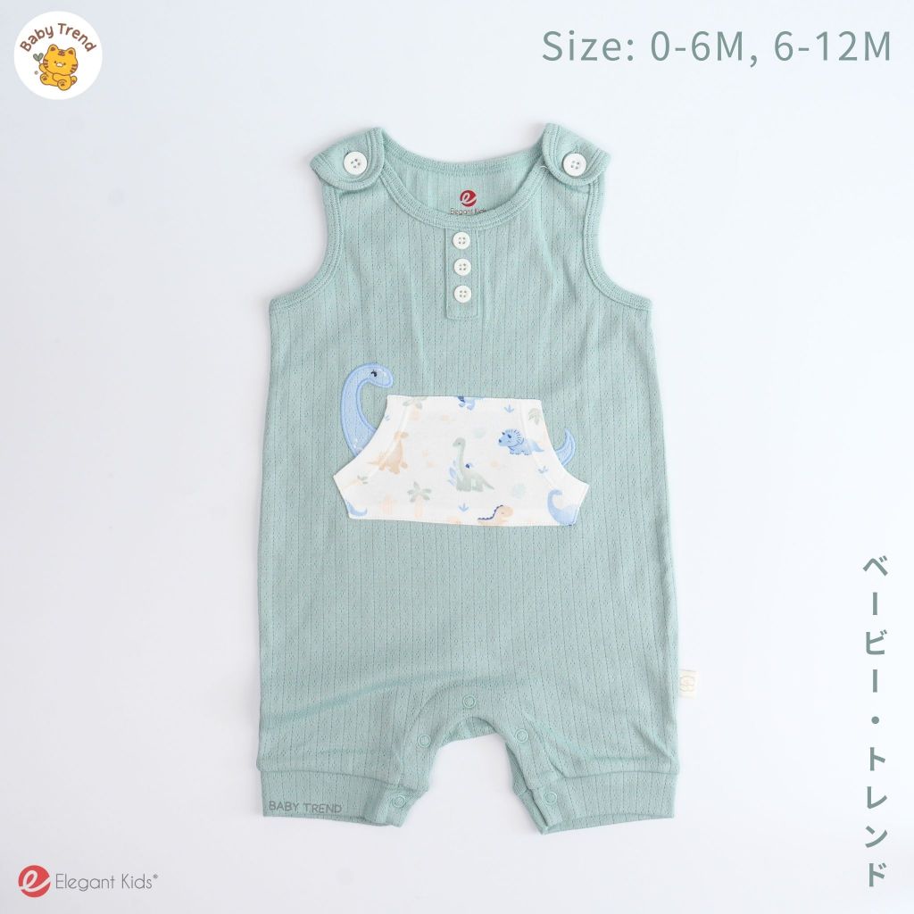 Elegant Kids ชุดรอมเปอร์ขาสั้นแขนกุด ชุดเด็กผู้ชาย 0-12 เดือน สีเขียวลายไดโนเสาร์