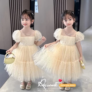 PRINCESS KESLI ฤดูร้อน ชุดเดรสเจ้าหญิง แขนพัฟ สวมใส่สบาย สไตล์ตะวันตก สําหรับเด็กผู้หญิง ชุดเดรสวันเกิดเด็กหญิง 2-9 ปี