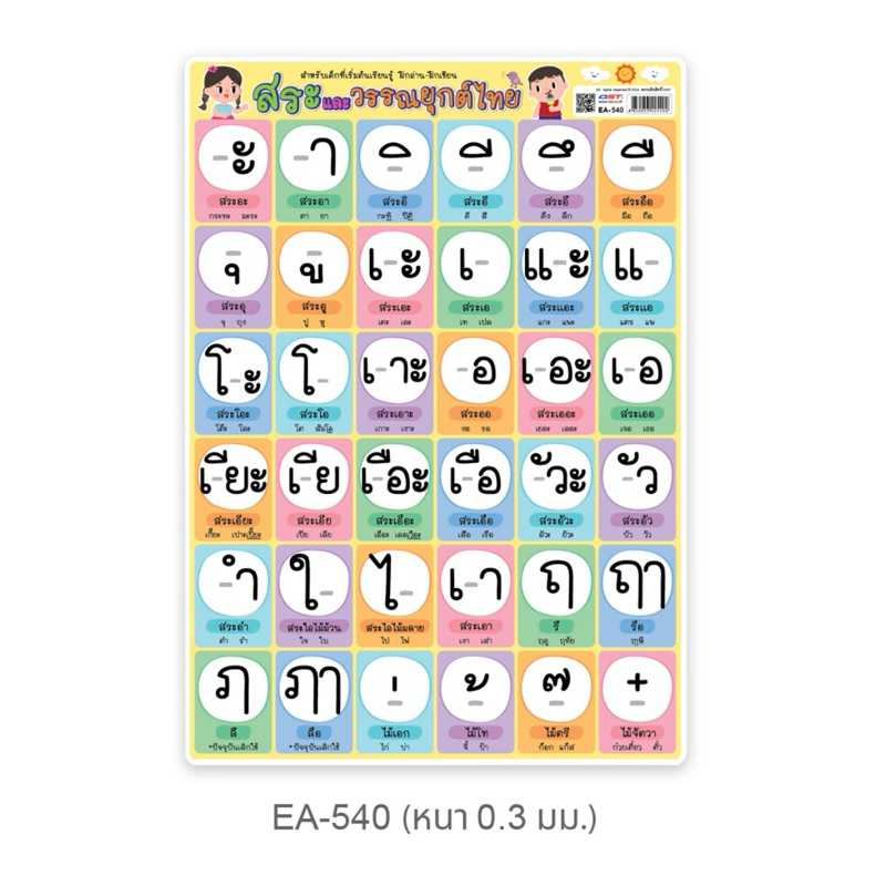 โปสเตอร์พลาสติก สระ-วรรณยุกต์ไทย ขนาด A4 EA-540 , EA-356 , EA-364 ,EA-389 ,EA-341บรรจุ:1เเผ่น