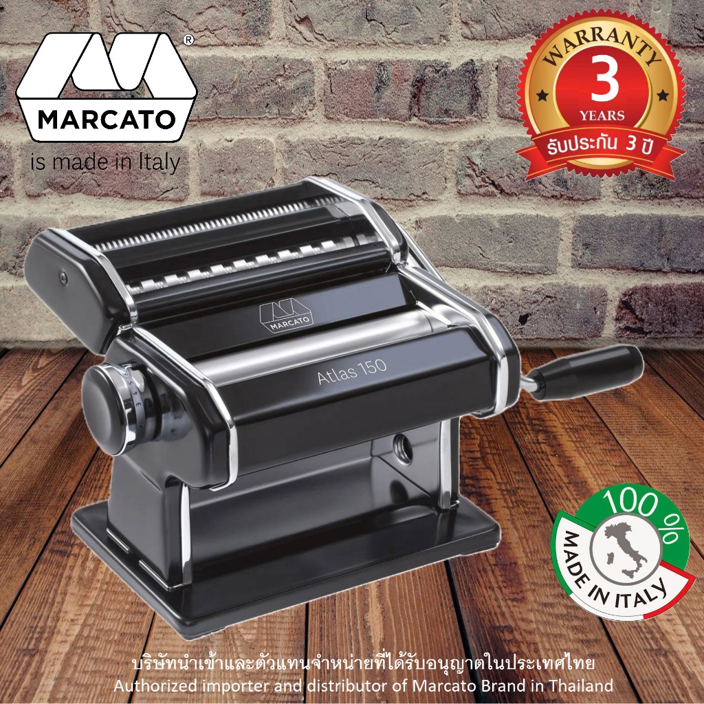 MARCATO Atlas Pasta Machine สีดำ เครื่องรีดแป้งและตัดเส้นพาสต้า บะหมี่ ทำเส้นพาสต้า ข้าวซอย แบบมือหม